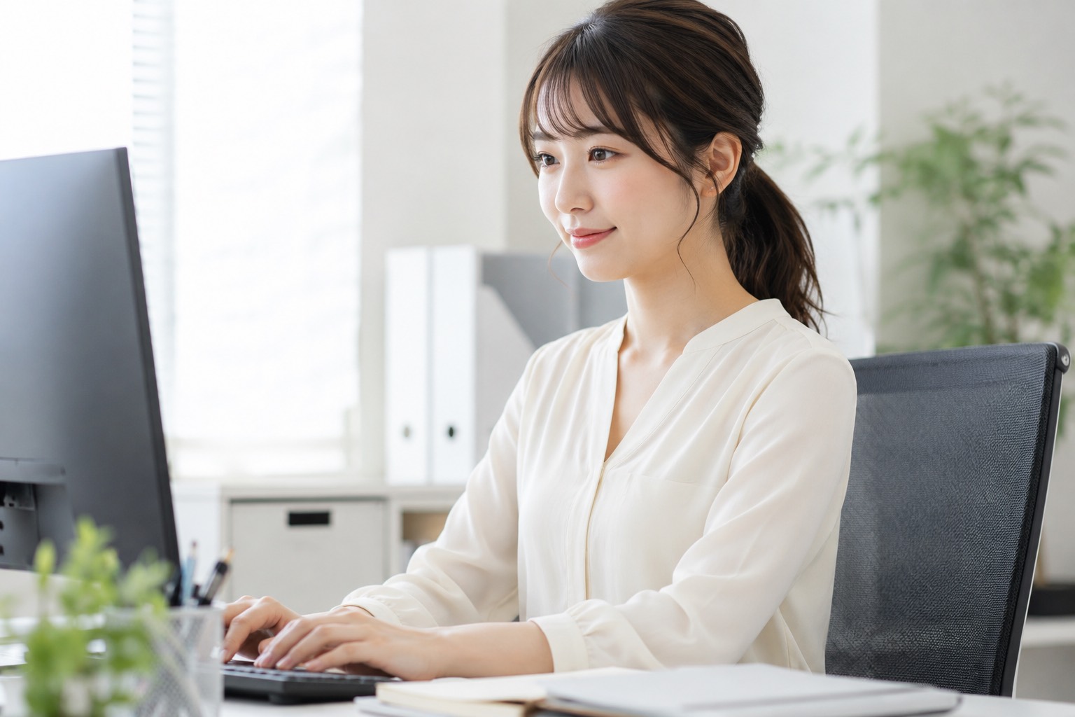 パソコンでデータ入力を行うスタッフ