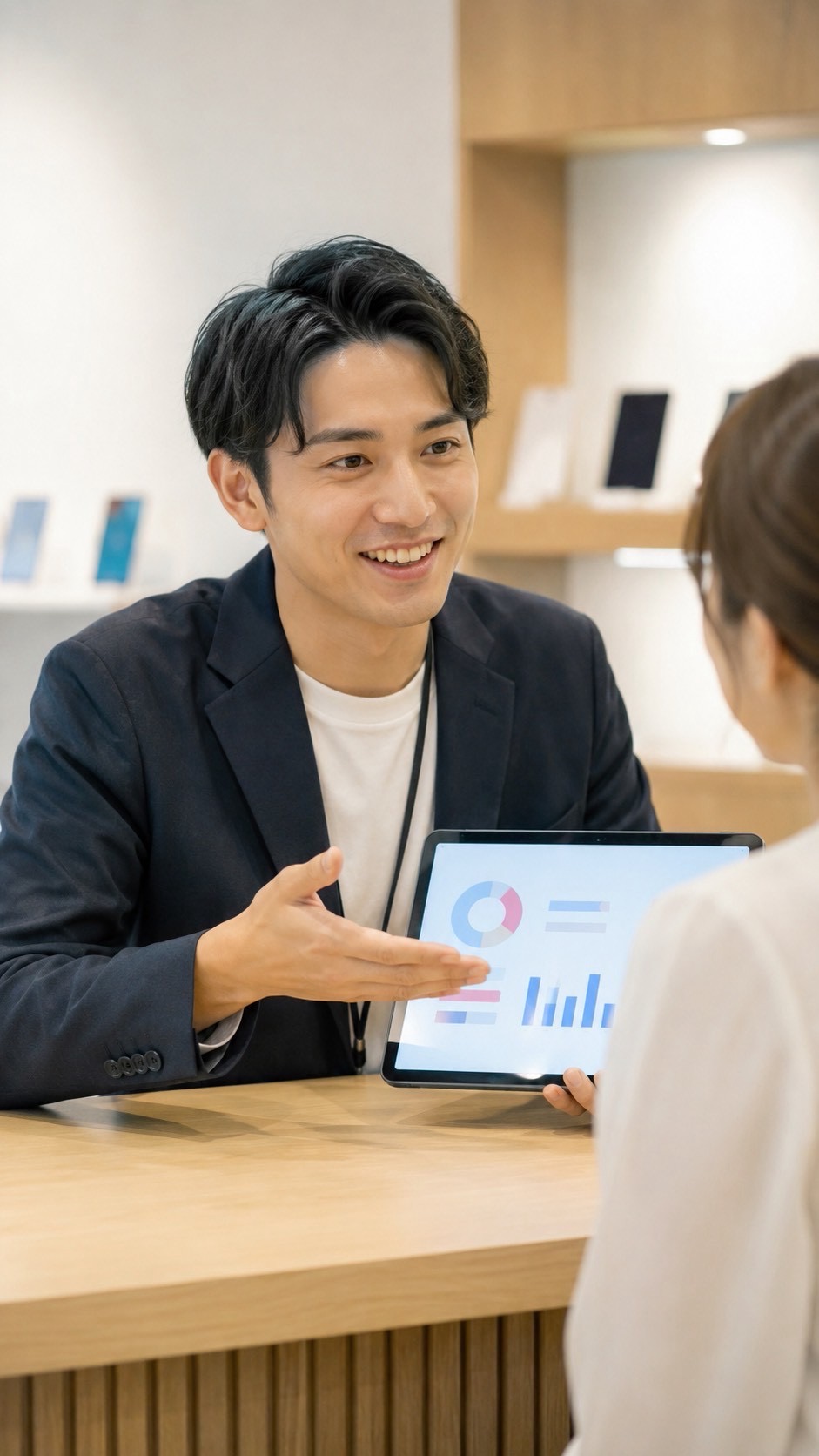 お客様に説明する営業スタッフ